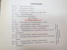 Postikirja 1911 - Suomen Suuriruhtinaanmaan postiasetusten, postiliikennettä koskevien ohjeitten ja sääntöjen yhteentoimitettu kokoelma, harvinainen teos -