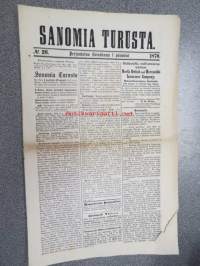 Sanomia Turusta 1870 nr 26, ilmestynyt 1.7.1870, sis. mm. seur. artikkelit / jutut / ilmoitukset; Kuollut Turussa kuski G.A. Henrikssonin waimo Greta Liisa Nyman