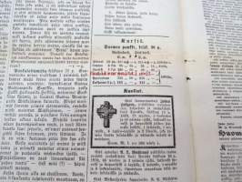 Sanomia Turusta 1870 nr 26, ilmestynyt 1.7.1870, sis. mm. seur. artikkelit / jutut / ilmoitukset; Kuollut Turussa kuski G.A. Henrikssonin waimo Greta Liisa Nyman