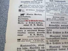 Sanomia Turusta 1870 nr 26, ilmestynyt 1.7.1870, sis. mm. seur. artikkelit / jutut / ilmoitukset; Kuollut Turussa kuski G.A. Henrikssonin waimo Greta Liisa Nyman