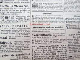 Sanomia Turusta 1870 nr 26, ilmestynyt 1.7.1870, sis. mm. seur. artikkelit / jutut / ilmoitukset; Kuollut Turussa kuski G.A. Henrikssonin waimo Greta Liisa Nyman