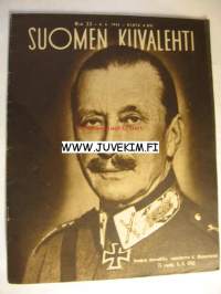 Suomen Kuvalehti 1942 nr 23 (Kansikuvassa Mannerheim), Suomen marsalkka Mannerheim 75 vuotta, korkeita vieraita Päämajassa