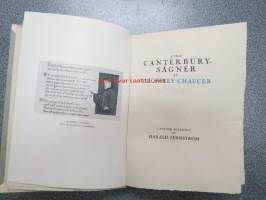 Fyra Canterbury-sägner av Geofrey Chaucer i svensk tolkning av Harald Jernström -numeroitu 250 kpl painos, josta tämä on numero 91 &quot;bibliofilupplaga&quot;