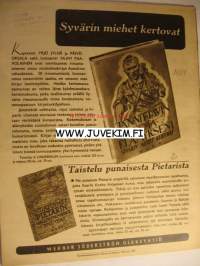 Suomen Kuvalehti 1942 nr 42, Lauri Santun piirustuksia Itä-Karjalasta, kuvia Syvärinniska kauppala, Päämajan kirjoituskilpailu oma aselaji - paras aselaji 1.