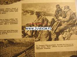 Suomen Kuvalehti 1942 nr 42, Lauri Santun piirustuksia Itä-Karjalasta, kuvia Syvärinniska kauppala, Päämajan kirjoituskilpailu oma aselaji - paras aselaji 1.