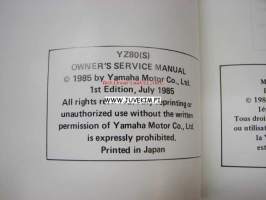 Yamaha YZ80 (S) owner´s service manual -omistajan huolto-ohjekirja