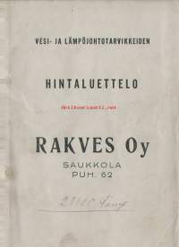 Vesi- ja lämpöjohtotarvikkeiden hintaluettelo ennen 1963