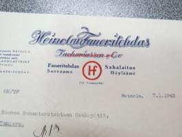 Heinolan Faneritehdas Zachariassen &amp; Co, Heinola 7.1.1943 -asiakirja