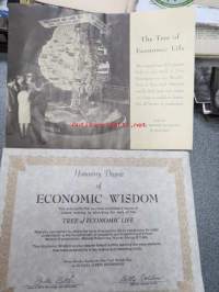 The Tree of Economi Life - Honorary Degree of Economic Wisdom -New Yorkin Maailmannäyttelyssä vv. 1964-65 olleen osaston esittely ja sertifikaatti - pikakurssi