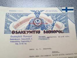 Osakeyhtiö Monopol, Helsinki 19.11.1924 -asiakirja