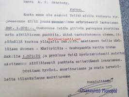 Osakeyhtiö Monopol, Helsinki 19.11.1924 -asiakirja