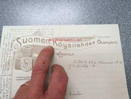 Suomen Köysitehdas Oy, Kokkola, 27.11.1912 -asiakirjalomake, joka käytetty yksityiskirjeenä