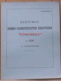 Suomen Paperitehtaitten Yhdistyksen Kertomus toiminnasta v 1928   -  vuosikertomus  / Finnpap eli Suomen Paperitehtaiden Yhdistys oli vuodesta 1918 vuoteen 1996