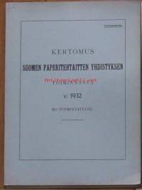 Suomen Paperitehtaitten Yhdistyksen Kertomus toiminnasta v 1932   -  vuosikertomus  / Finnpap eli Suomen Paperitehtaiden Yhdistys oli vuodesta 1918 vuoteen 1996