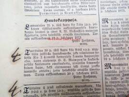 Sanomia Turusta 1873 nr 43, ilmestynyt 24.10.1873, sis. mm. seur. artikkelit / jutut / ilmoitukset; Kuollut laivanperämies Julius Theodor Ölander - nukkui