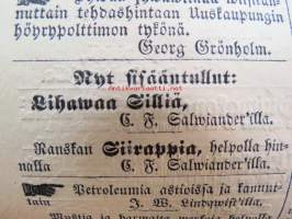 Sanomia Turusta 1873 nr 43, ilmestynyt 24.10.1873, sis. mm. seur. artikkelit / jutut / ilmoitukset; Kuollut laivanperämies Julius Theodor Ölander - nukkui