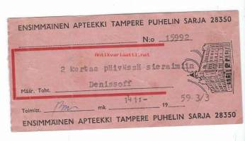 Ensimmäinen  Apteekki  Tampere -     resepti signatuuri  1959
