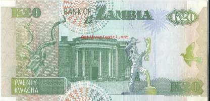 Sambia (Zambia) 20 Kwacha   1992  seteli  / Sambian tasavalta  on sisämaavaltio eteläisessä Afrikassa.