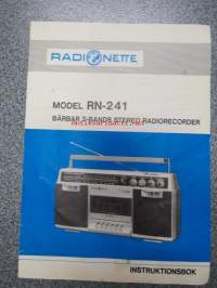 Radionette model RN-241 bärbar 2-bands stereo radiorecorder instruktionsbok