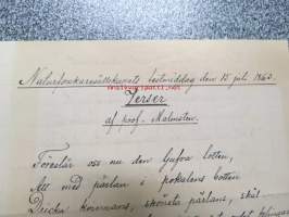 Naturforskaresällskapets festmiddag den 15. juli 1863 - Verser af prof. Malmsten -juhlatilaisuuden laulu / värssy ruotsiksi