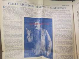 Moscow News, 21.11.1935 - weekly edition of Moscow Daily News -propagandistinen, englanninkielinen sanomalehti