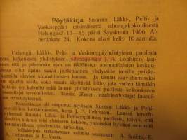Pöytäkirja Suomen läkki-, pelti- ja vaskiseppäin ensimmäisestä edustajainkokouksesta Helsingissä 1906