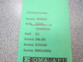 E Ravintolat Shemeikka, Ruukinpohja, Elli, Oma-Apu, Ollivaara, Niinihaarikka - E Oma Apu -viinihinnasto