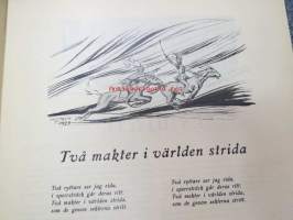 Jul-Scouten 1937 -partiolaisten joululehti ruotsiksi, takakannessa Förlag Bildkonstin &quot;Morsealfabet&quot;-peli (peliohjeet sisäsivuilla), I. Hustich - Indianer, Eric