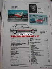 Tekniikan Maailma 1977 nr 3 Tm koeajaa /testaa/ esittelee: Vauxhall Chevette ja Opel Kadett -vertailu. Simca 1100 Van. Kaikki Suomen dieselautot vertailussa, 1977.