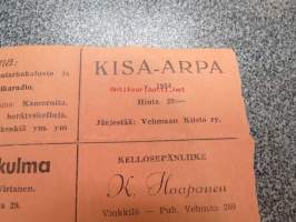 Vehmaan Kiisto Kisa-arpa nr 1035 -arpalippu