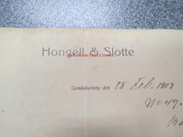 Hongell &amp; Slotte, Gamlakarleby (Kokkola) 28.2.1907 -asiakirja