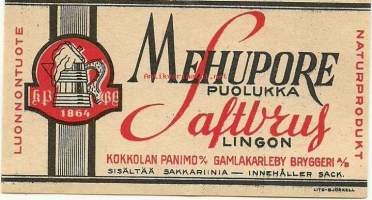 Mehupore Puolukka -  juomaetiketti