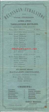 Helsingin Uimalaitos antaa Tammilehtisen Seppeleen  -luettelo saajista 1890