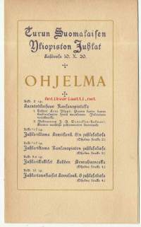 Turun Suomalaisen Yliopiston Juhlat Lahdessa 1920 - käsiohjelma