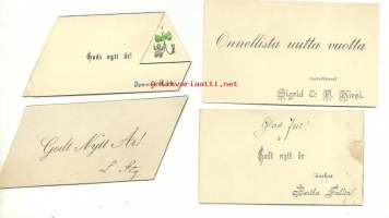 Pieniä Uuden Vuoden kortteja 1800/1900 - luvun taitteesta 4 kpl