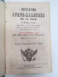 Finlands Stats-Kalender för år 1854, till Helsingfors horizont -valtiokalenteri, jossa mm. almanakka, &quot;Turkarnes Kalender&quot;, Dagliga medelvärmen i Helsingfors,