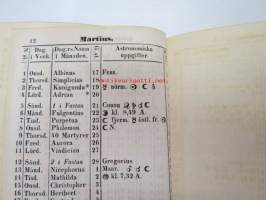 Finlands Stats-Kalender för år 1854, till Helsingfors horizont -valtiokalenteri, jossa mm. almanakka, &quot;Turkarnes Kalender&quot;, Dagliga medelvärmen i Helsingfors,