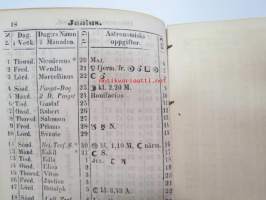 Finlands Stats-Kalender för år 1854, till Helsingfors horizont -valtiokalenteri, jossa mm. almanakka, &quot;Turkarnes Kalender&quot;, Dagliga medelvärmen i Helsingfors,