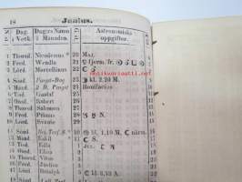 Finlands Stats-Kalender för år 1854, till Helsingfors horizont -valtiokalenteri, jossa mm. almanakka, &quot;Turkarnes Kalender&quot;, Dagliga medelvärmen i Helsingfors,