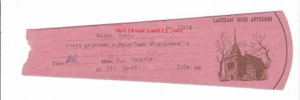 Laitilan Uusi Apteekki  , resepti  signatuuri  1963