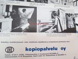 Kopioita kaikkeen käyttöön - Kopiopalvelu Oy (Vattuniemenkatu 9, Helsinki) -esite, hyvä kuvasarja kopiointityöstä ja kalustosta - Mini-pakettiauto APR-75