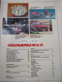 Tekniikan Maailma 1977 nr 12  TM koeajaa VW Derby , Yamaha RD 400 (D) . TM vertailee 2 hv perämoottorit. Citroen Pallas GS ja CX. TM esittelee: puolimaasturi Matra