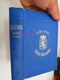 Finlands Stats-Kalender för år 1887 -valtiokalenteri, jossa mm. almanakka, &quot;Turkarnes Kalender&quot;, Dagliga medelvärmen i Helsingfors, Planeternas synbarhet, Ryska