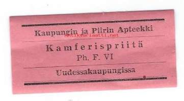 Kamferispriitä-  apteekkietiketti