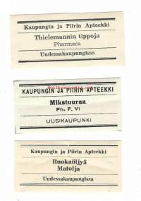 Thielemannin tippoja, Ruokaöljyä ja Mikstuuraa-  apteekkietiketti erä 3 kpl