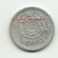 Monaco 2 Francs 1943  Louis II- kolikko  alumiinia kolikko