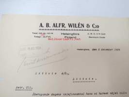 Aktiebolag Alfr. Wilén &amp; Co, Helsingfors, 8.12.1924 -liikekirje