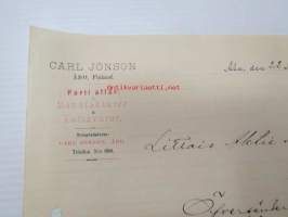 Carl Jönson, Åbo, (Turku) 22.9.1905 -liikekirje