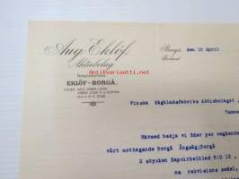 Aug. Eklöf Aktiebolag, Borgå (Porvoo) 10.4.1919 -liikekirje