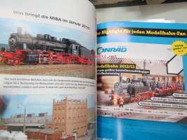 MIBA - Die Eisenbahnmodelle 2012, 10 kpl rautatieharrastelehtiä, saksankielisiä, numero 2 ja 8 puuttuu, kaikkien kansikuvat näkyvät kuvissa